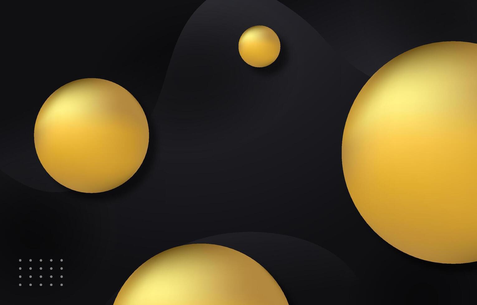 Golden spheres on black background vector
