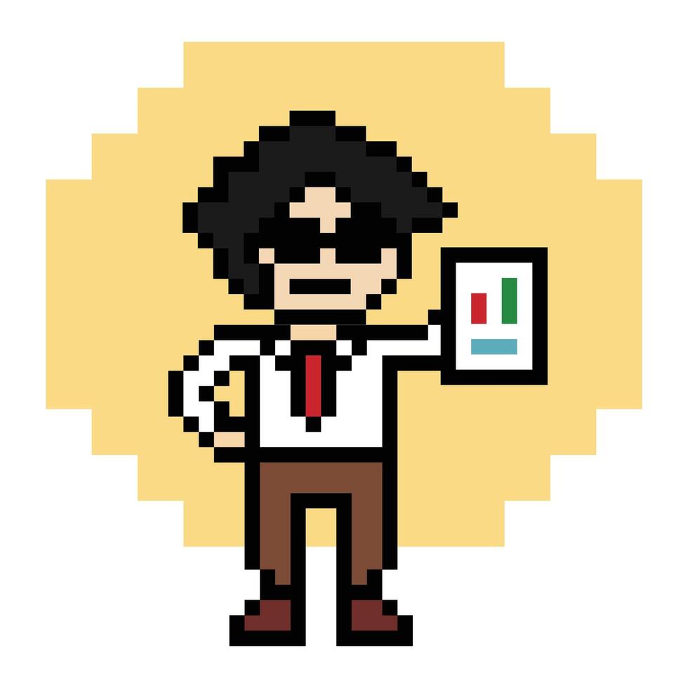 8 bit character pixel business concept business man male boy cartoon 8 bit businessman art. vector