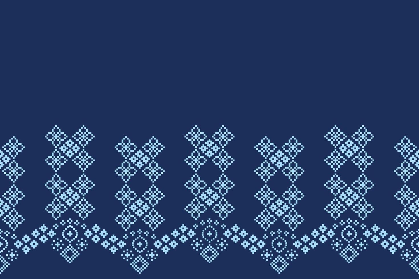 Ethnic pattern with blue color background color with ethnic cross stitch motif design fabric pattern. vector
