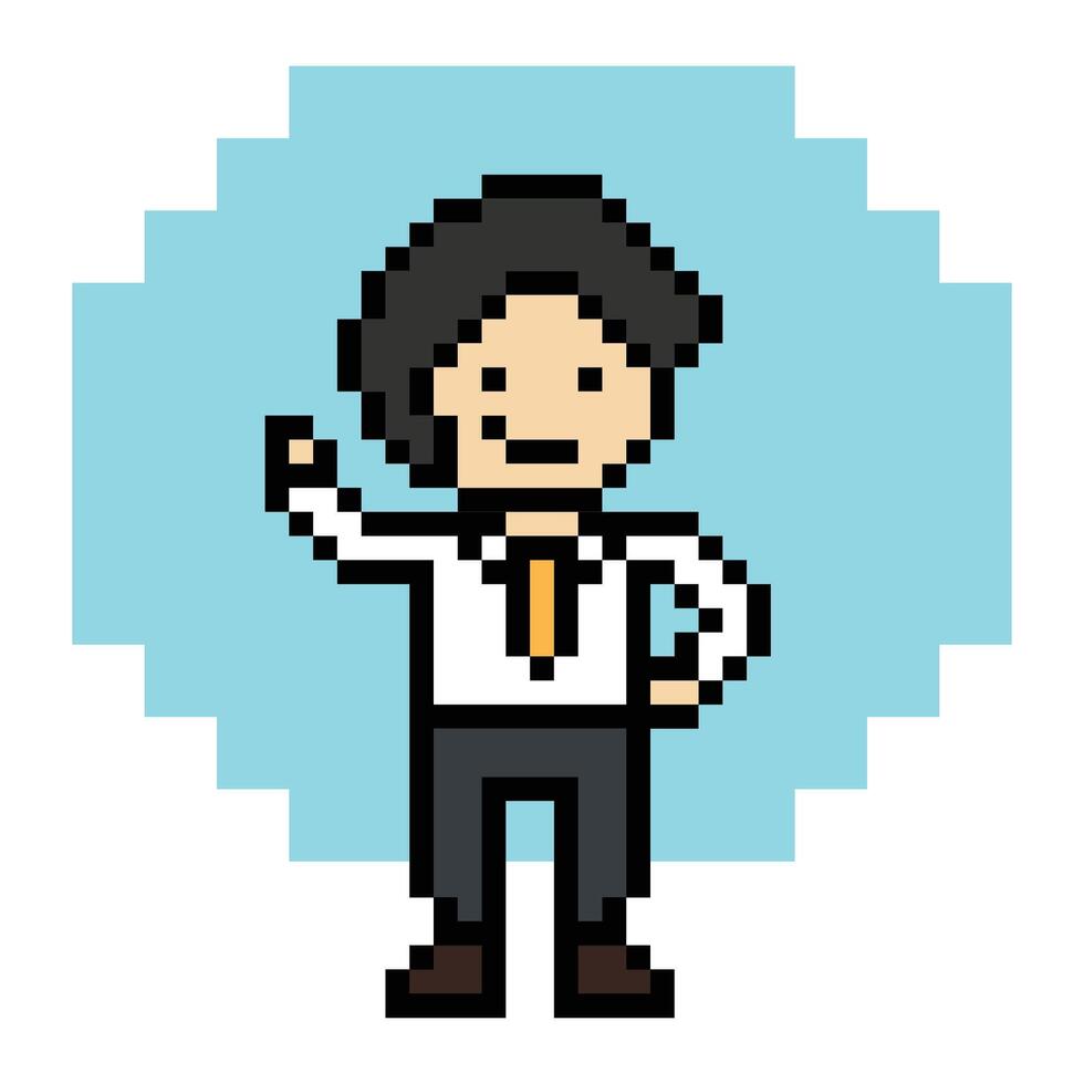 Pixel art business concept business man male boy cartoon 8 bit businessman. vector