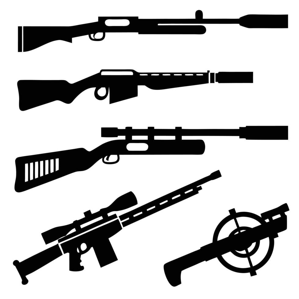 Tactical Firearm Silhouettes Set for Military Designs vector