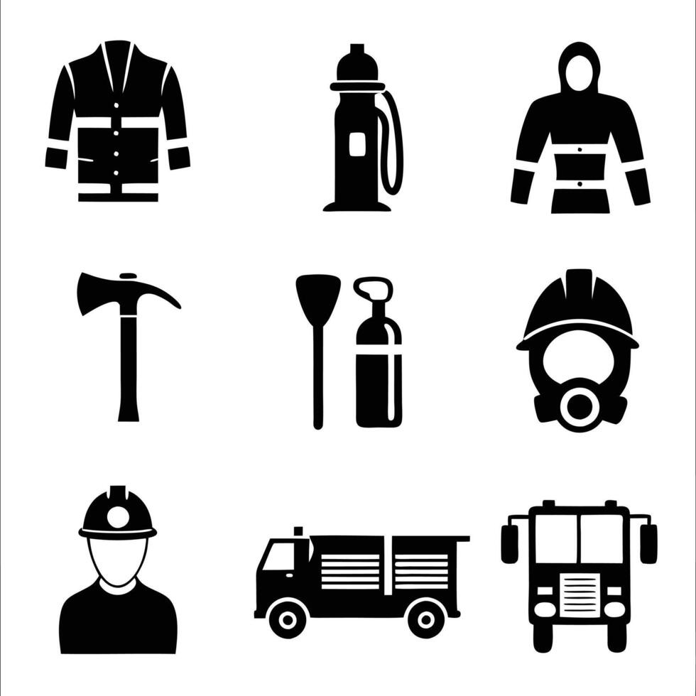 Silhouetted Firefighter Icons for Emergency Response vector