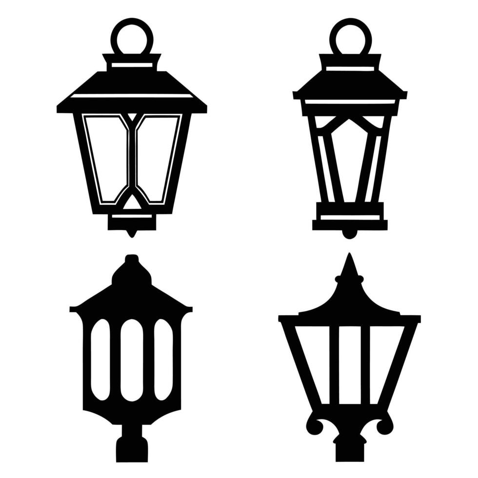 Victorian Street Lamps Silhouette Set vector