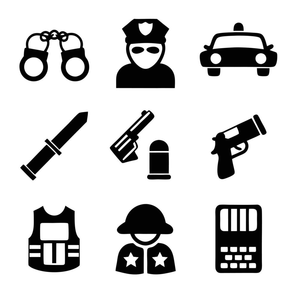 Silhouette Set of Police Symbols and Tools vector