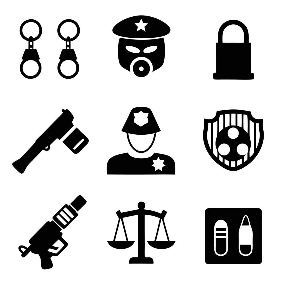 Law Enforcement Silhouette Icons Collection vector