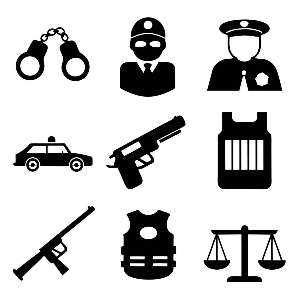 Law and Order Silhouette Icons vector