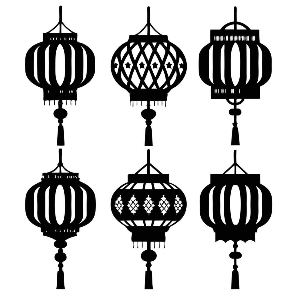 Festive Chinese Lantern Silhouette Icons vector