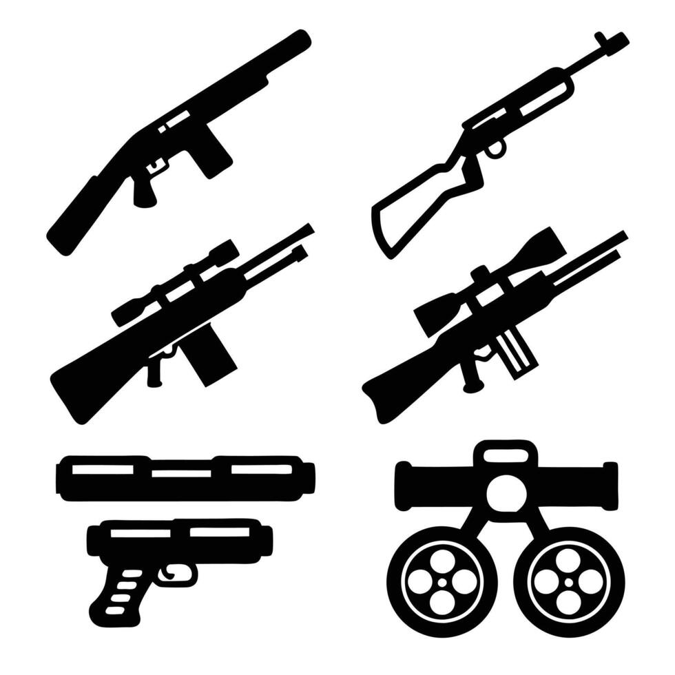 Hunting and Military Rifle Silhouettes Essential Firearm Icons vector
