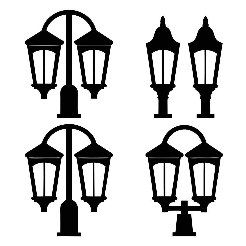 Antique Street Lamp Icons and Silhouettes vector