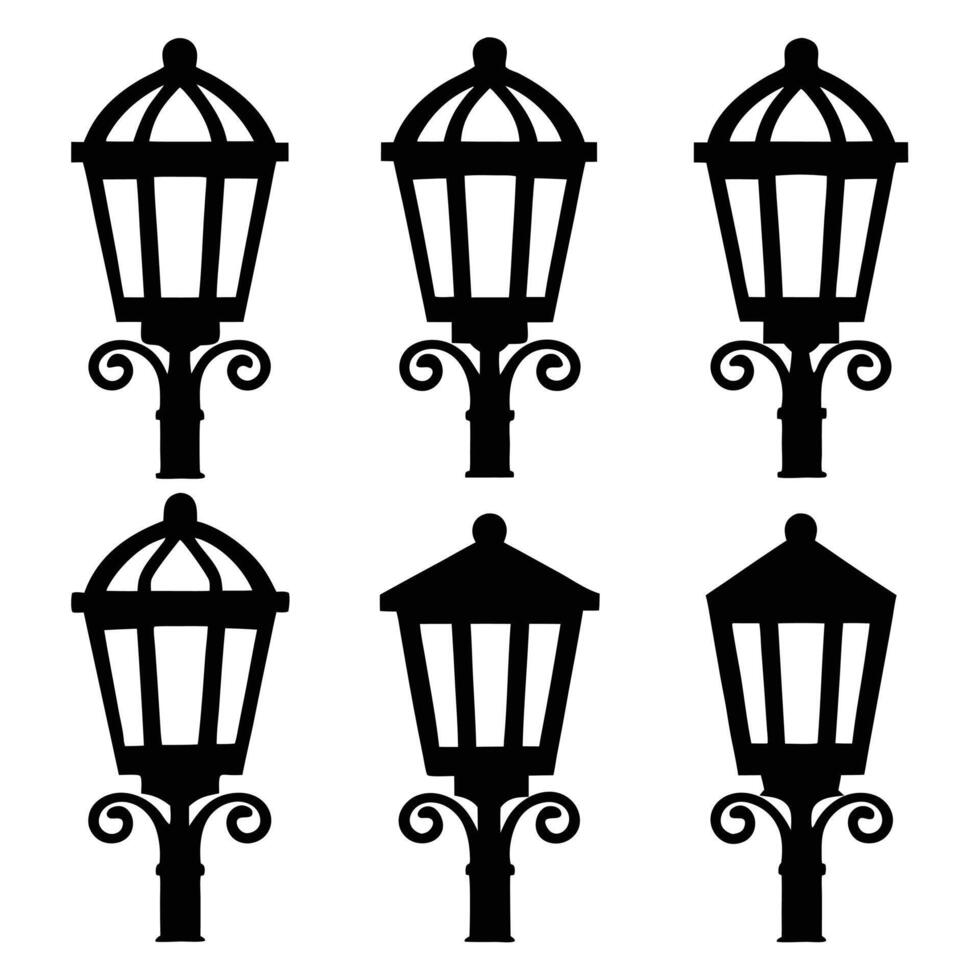Old fashioned Street Lamp Icons and Silhouettes vector