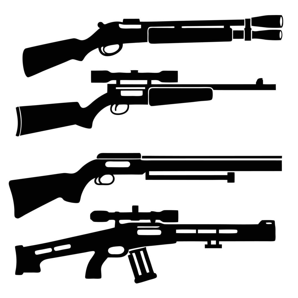 Firearm Silhouette Icons Set of Rifles and Weapons vector