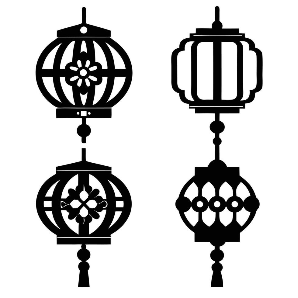 Chinese Lanterns Silhouette Set Traditional Designs vector