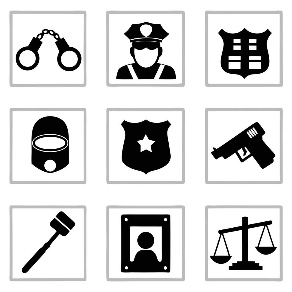 Black Police Icons Silhouette Design Set vector