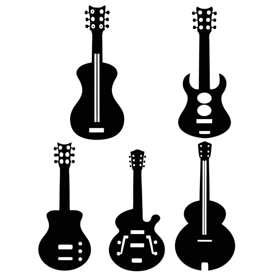 Guitar Shapes Silhouette Pack Collection of Musical Instruments vector