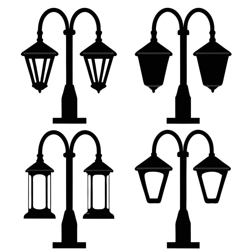 Retro Street Lamp Silhouettes for Illustrations vector