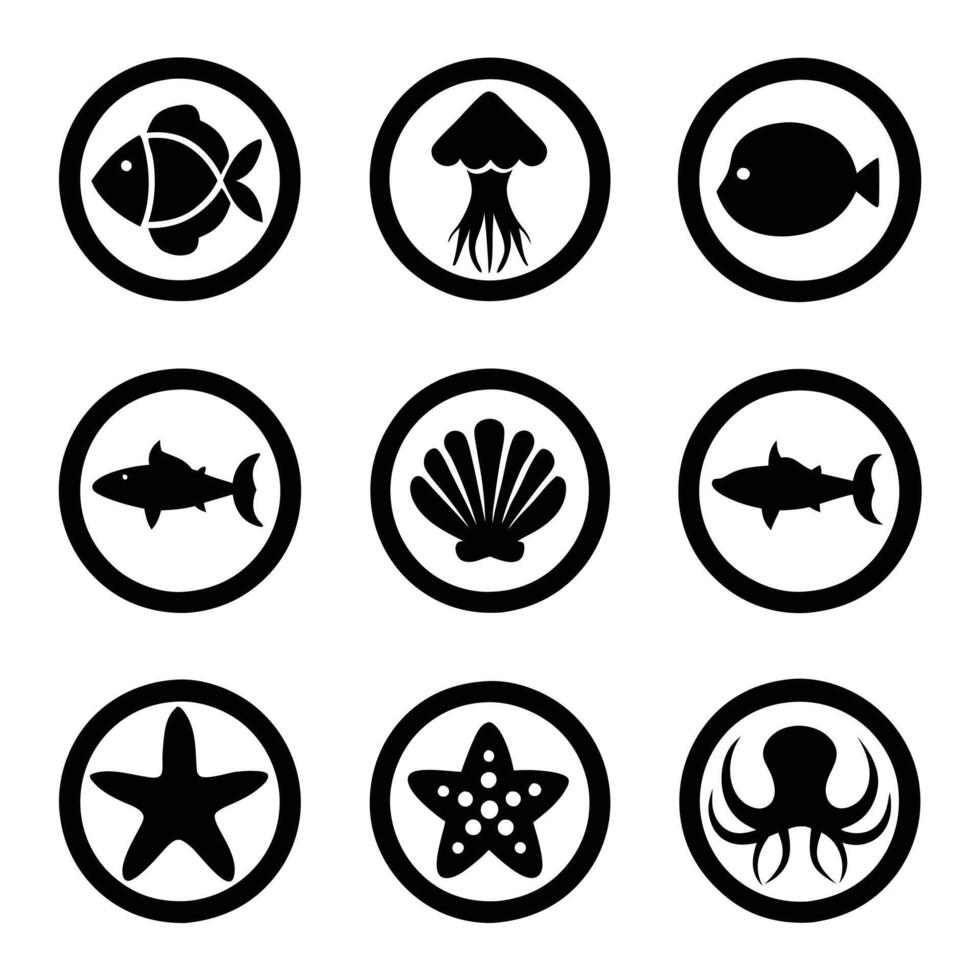 Aquatic Animal Silhouettes Collection of Ocean and Sea Life vector