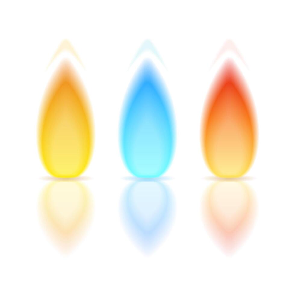 Flame of different colors with reflection on white background vector