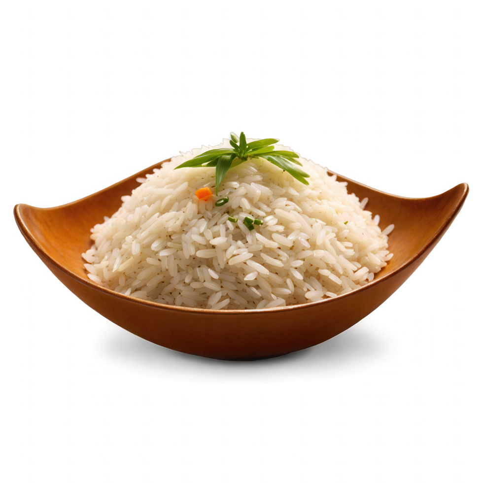 A bowl of fluffy white rice, garnished with fresh herbs, a simple yet satisfying meal. png