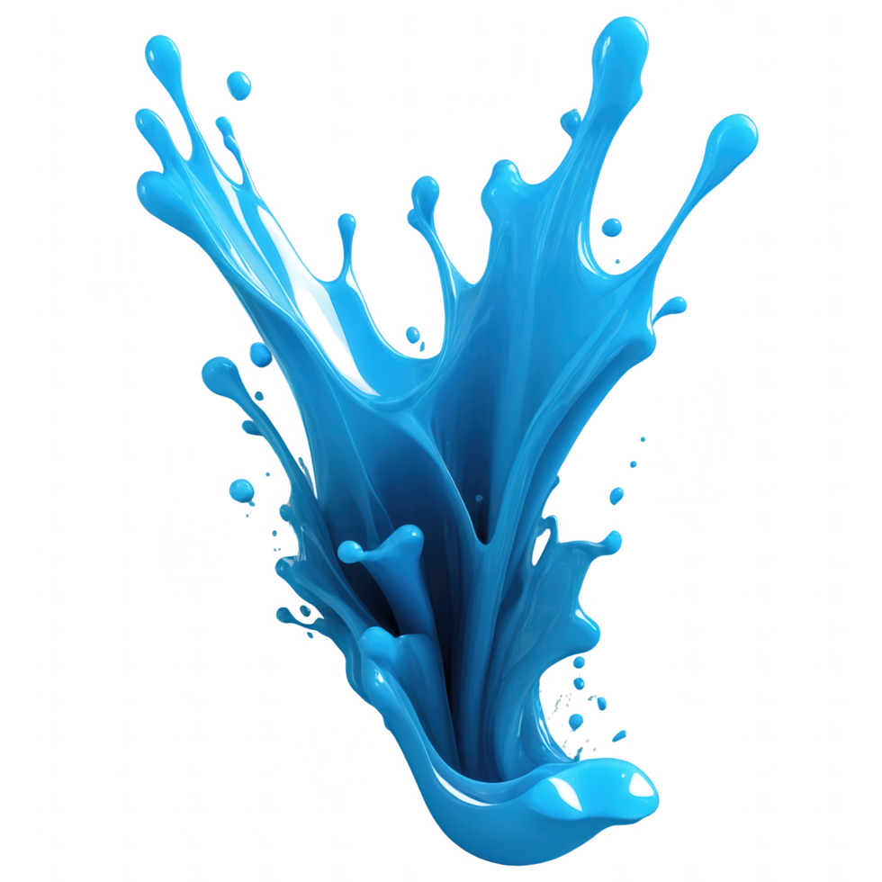 A vibrant splash of blue liquid, frozen in mid-air, creating a dynamic, artistic form. png