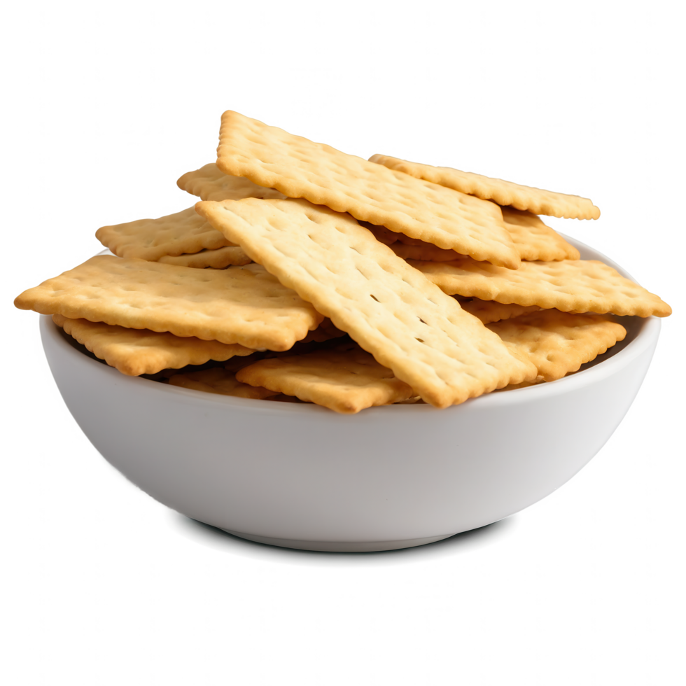 A bowl of crispy crackers, perfect for snacking or pairing with your favorite dip. png