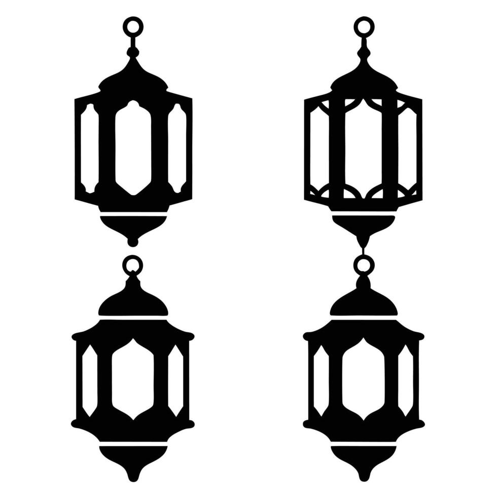 Rustic Lantern Silhouettes Hanging Collection vector