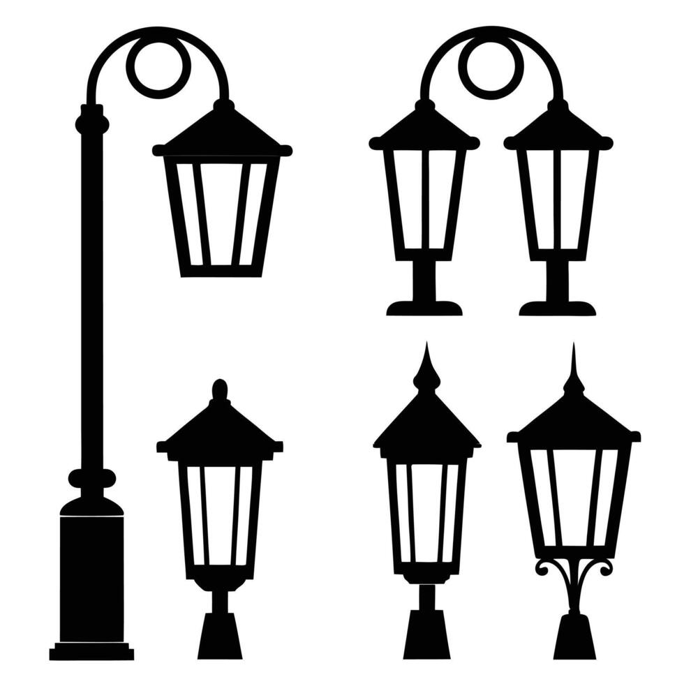 Classic Vintage Lamp Silhouettes for Graphic Design vector