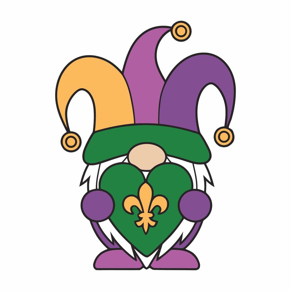 Mardi Gras Gnome with Beads and Hat Illustration vector