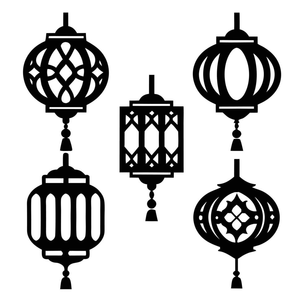 Asian Festival Lanterns Silhouette Set vector