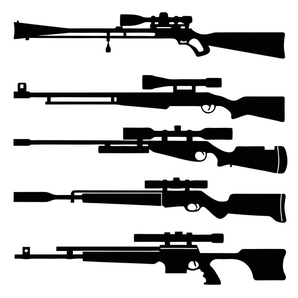 Gun Silhouette Set Military and Hunting Rifle Icons vector