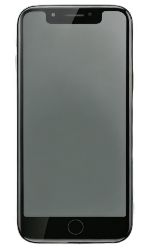A sleek smartphone with a dark gray screen, shown from a frontal perspective. png