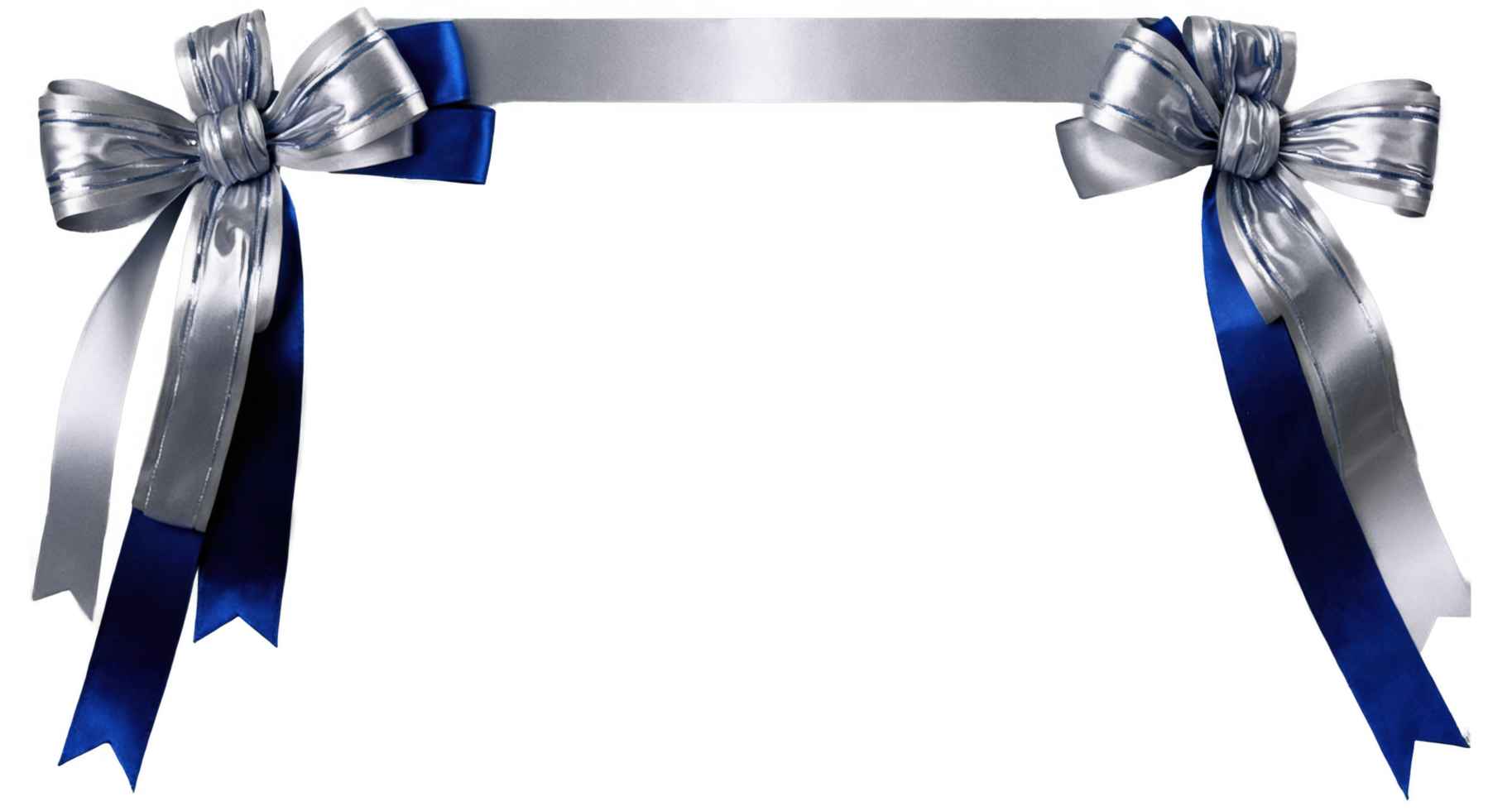 Elegant silver and blue ribbon bows frame a blank space, perfect for adding text or images. png
