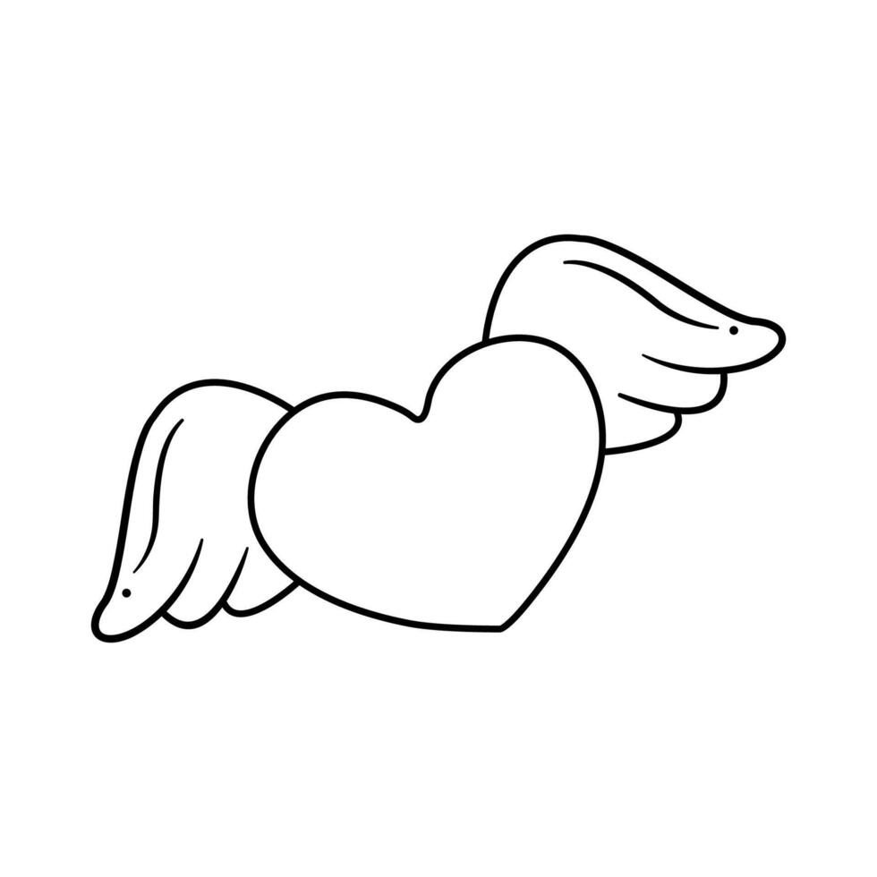 Heart with Wings Outline art drawing vector