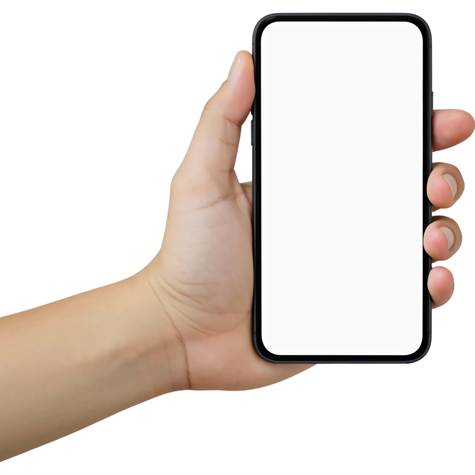 Hand Holding a Smartphone Mockup on a Transparent Background. png