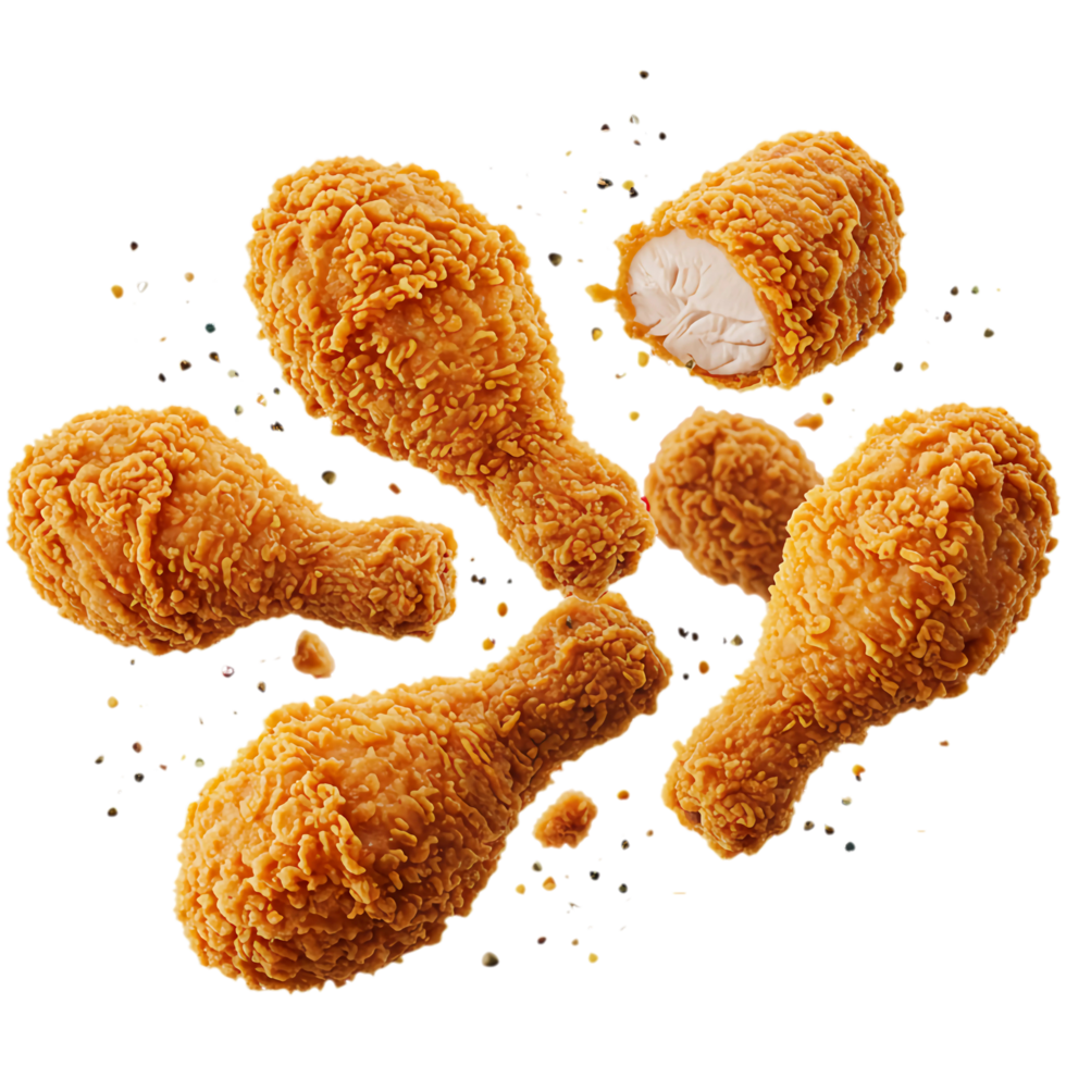 Delicious Tasty Flying Fried Chicken Isolated on Transparent Background png