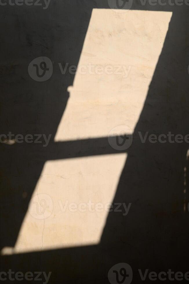 Shadows dancing on the wall as sunlight streams through a window at dusk photo