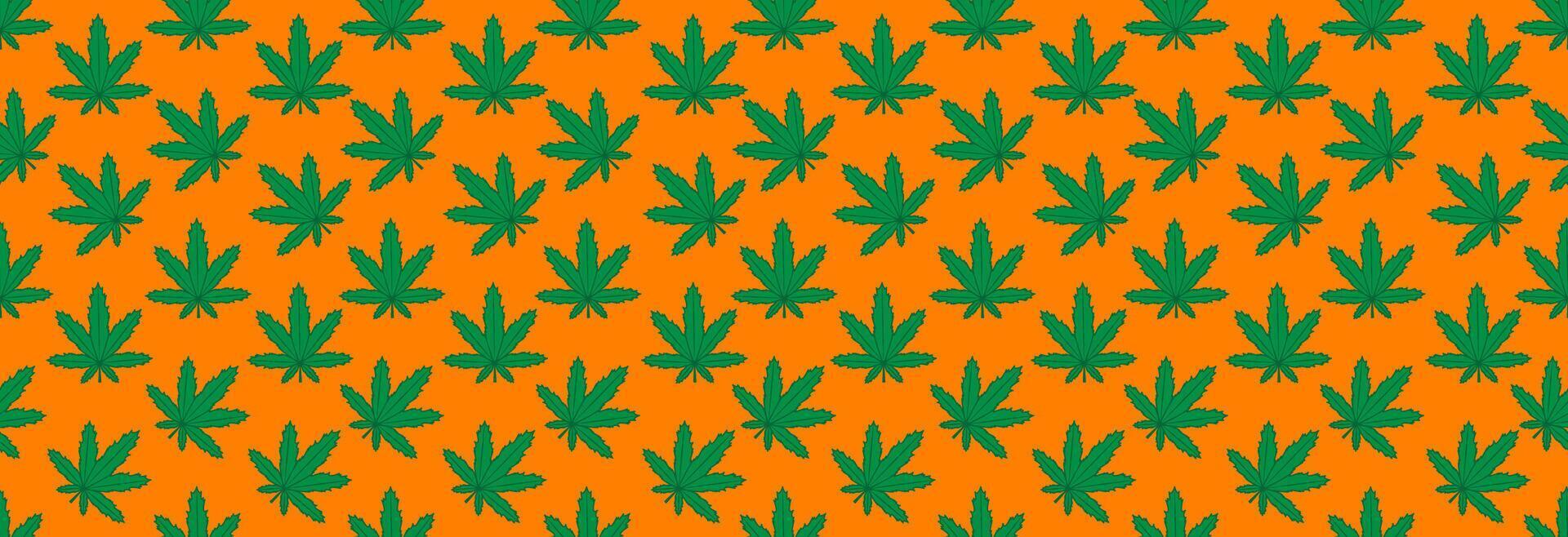 Lots of green cannabis on an orange background. vector