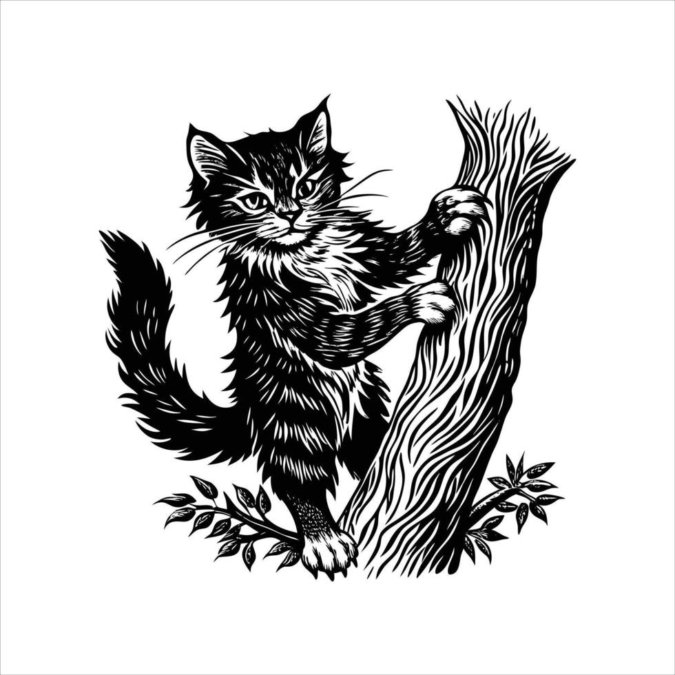 Norwegian Forest Cat Climbing a Tree vector