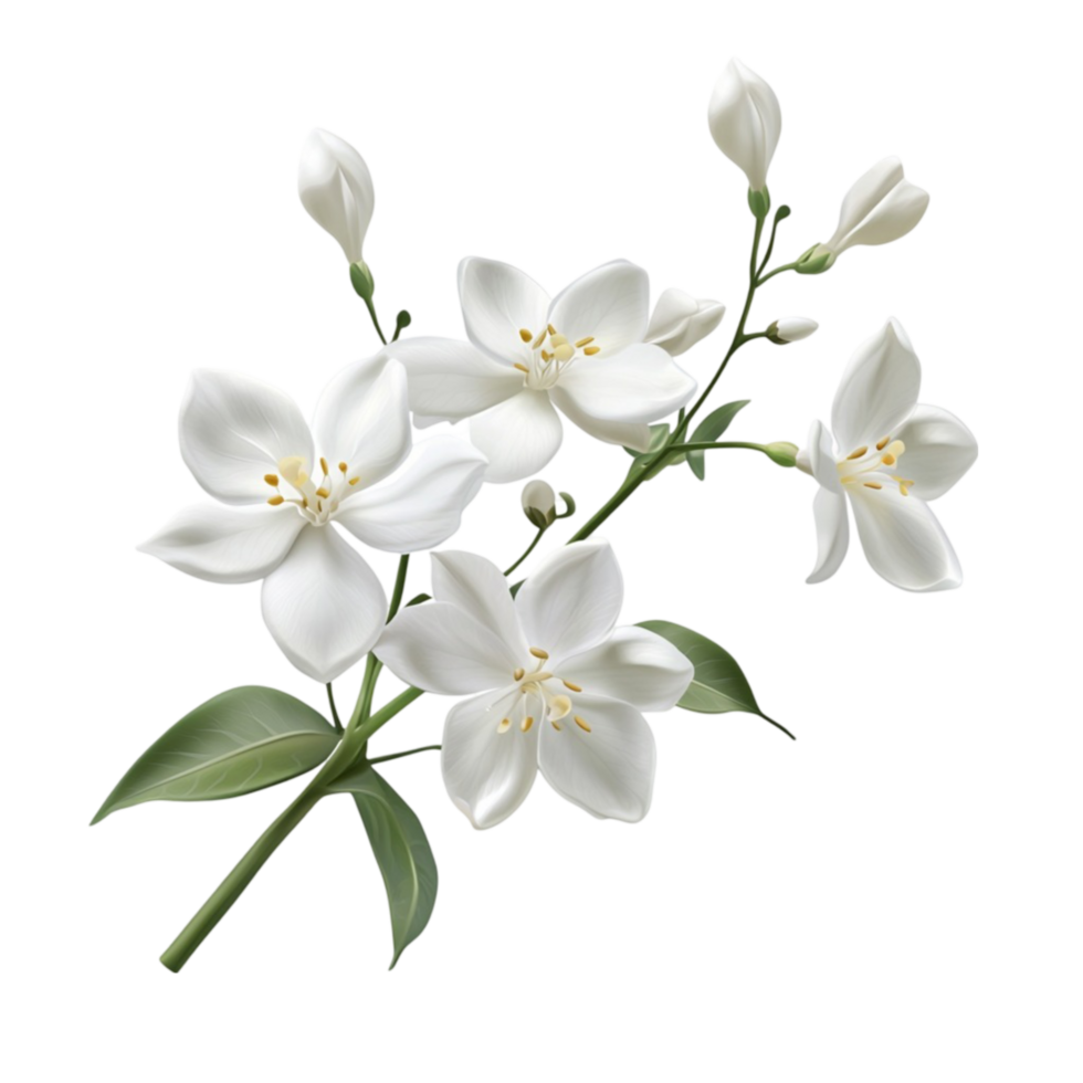 Cluster of White Jasmine Flowers with Detailed Petals png