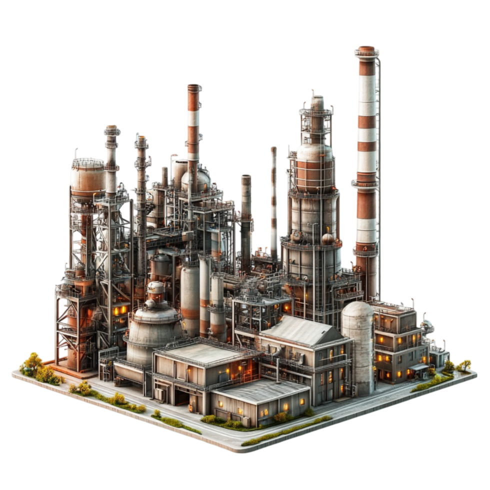 Oil Refinery Industrial Complex on Transparent Background png