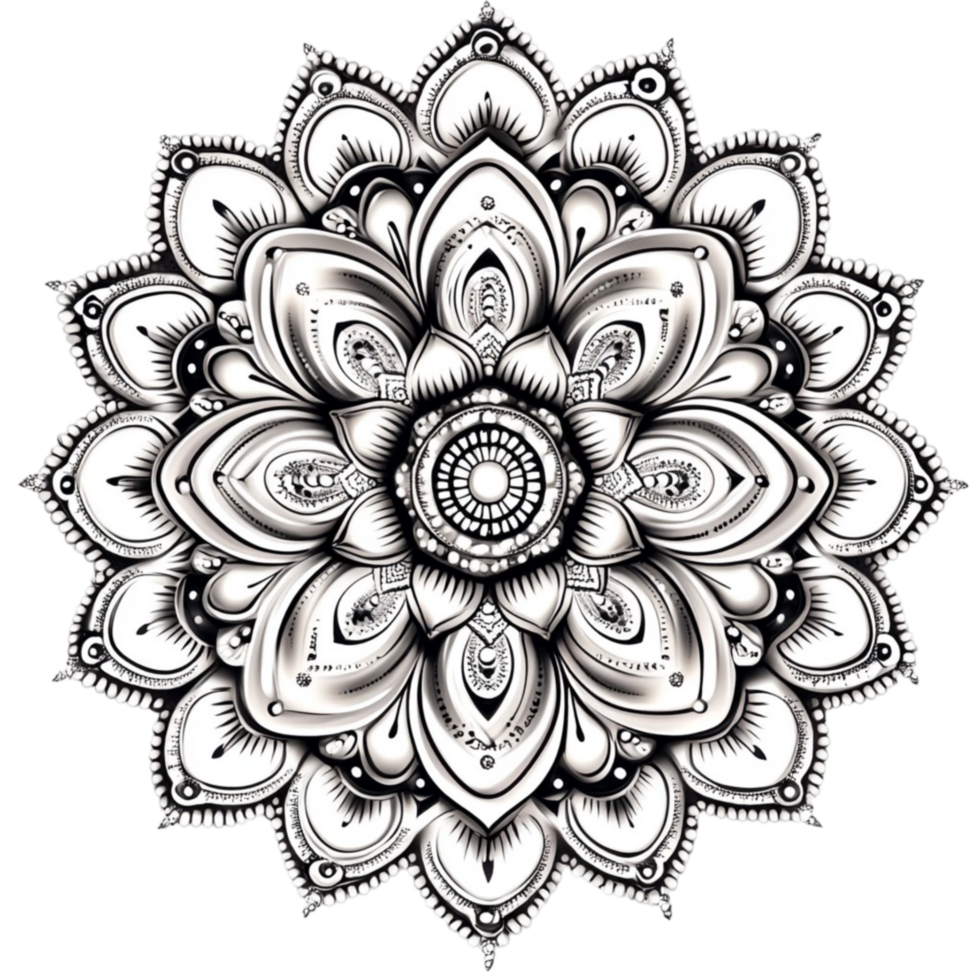 Hand-Drawn Black and White Mandala png