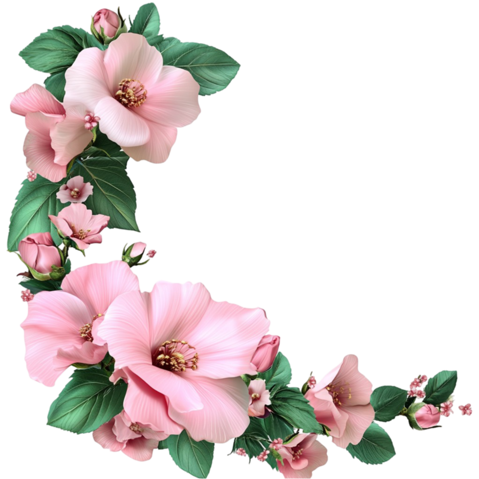 Green Leaf and Pink Blossom Floral Frame png