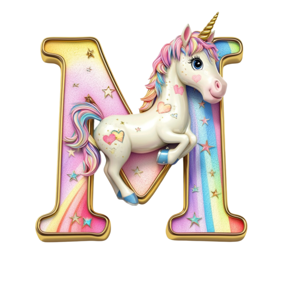 Unicorn Themed Golden Letter M png