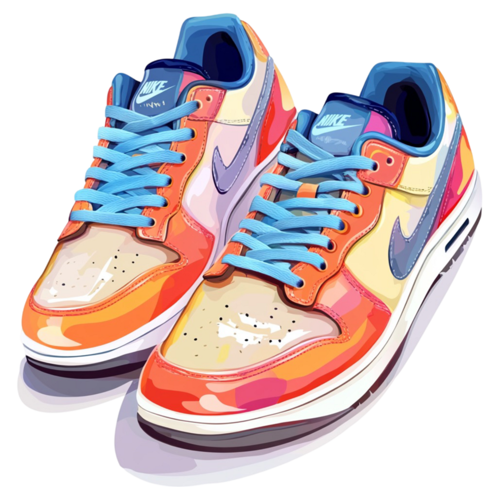 Stylish Orange and Blue Sneakers png