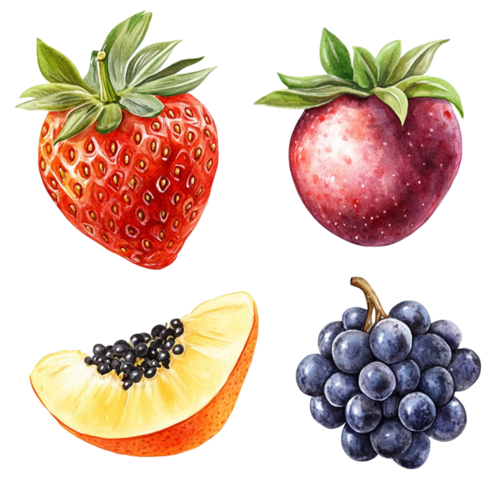 Fresh Fruits Including Strawberry, Pomegranate, and Grapes png