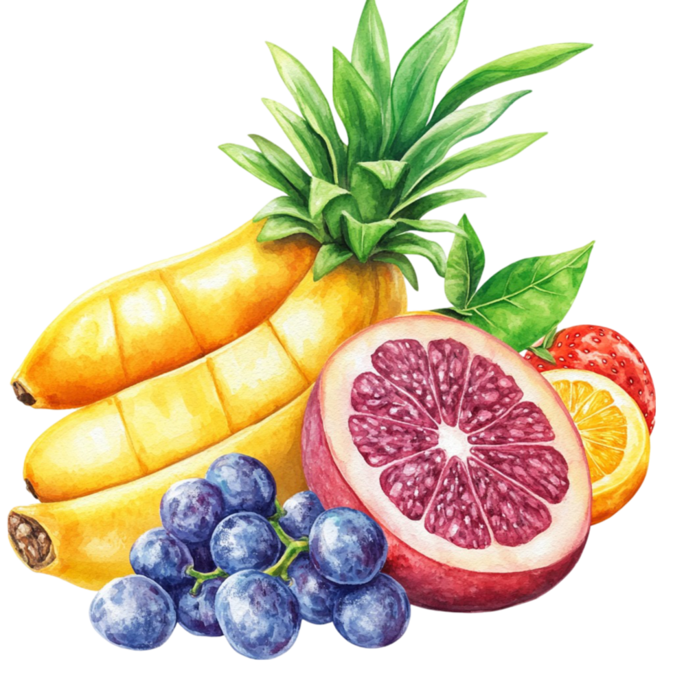 Fruits Including Pineapple, Mango, and Grapes png