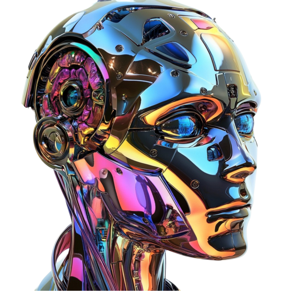 Abstract Metallic Cyberpunk AI Head png