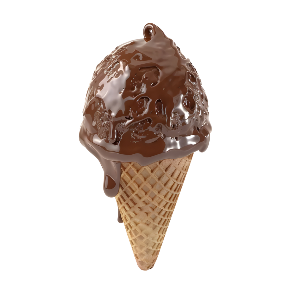 shiny Chocolate Ice Cream Cone Isolated on Transparent Background png