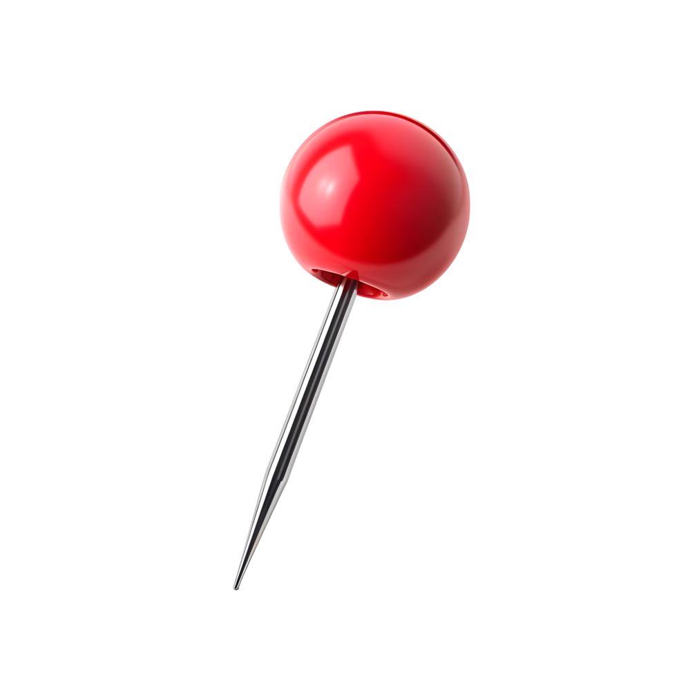 Classic red thumbtack with a shiny finish, isolated on a transparent background png