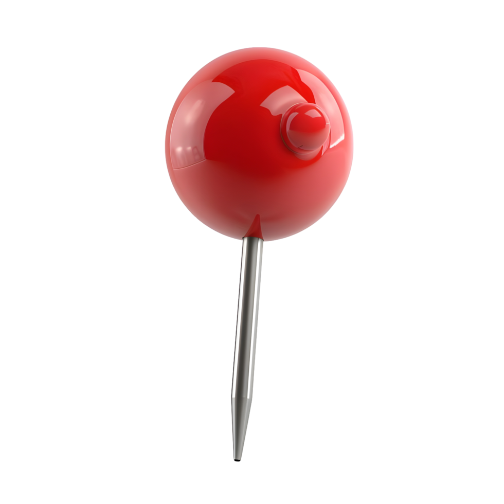 Red thumbtack with metallic pin, isolated on a transparent background png