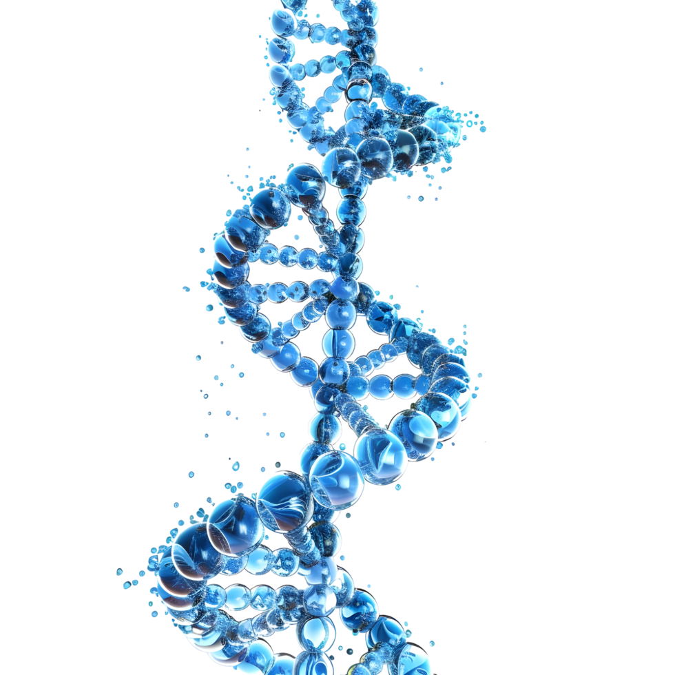 Artistic rendering of a blue DNA strand, isolated on a transparent background png